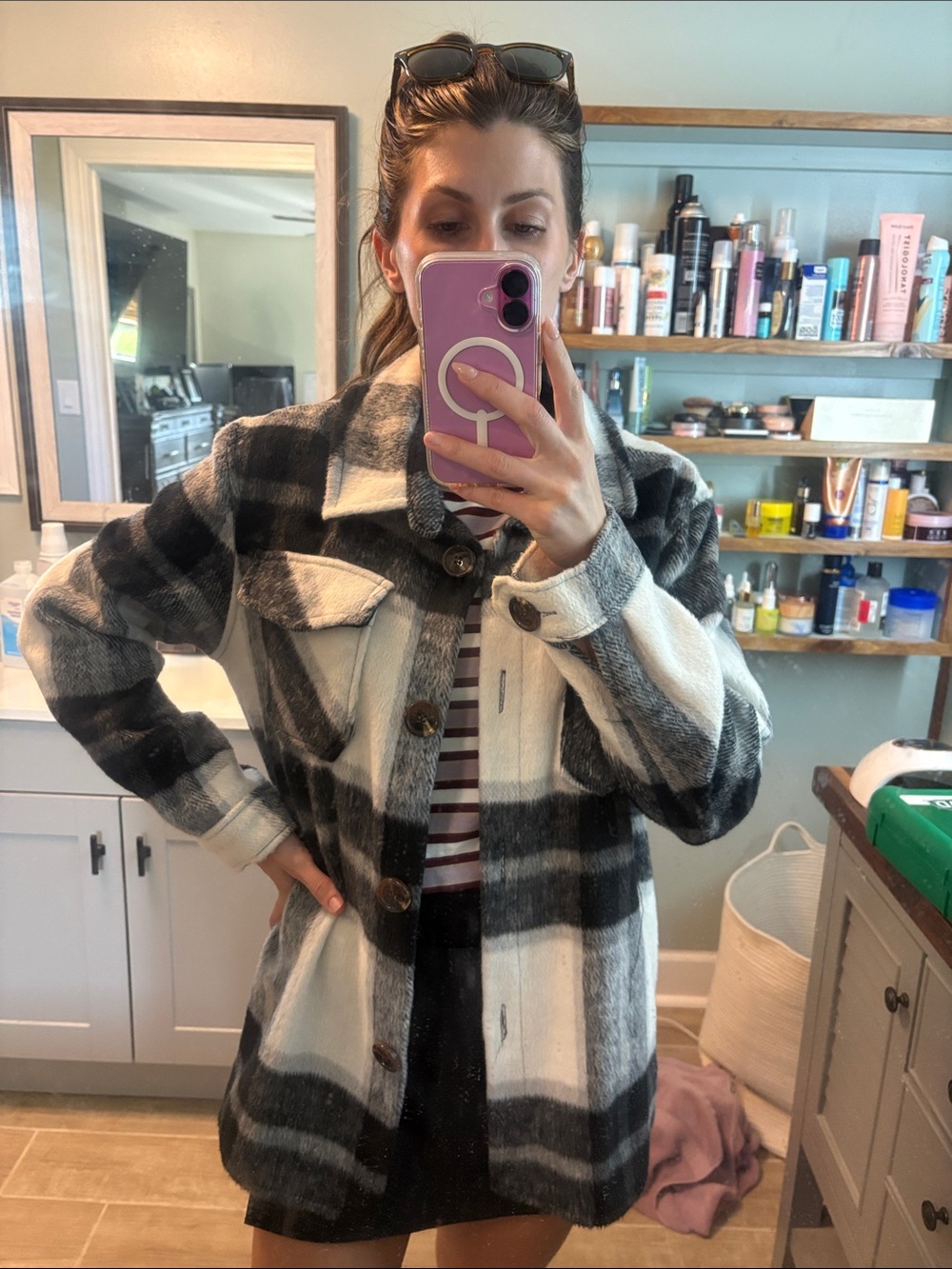 jason maxwell Black and White Plaid Teddy Shacket